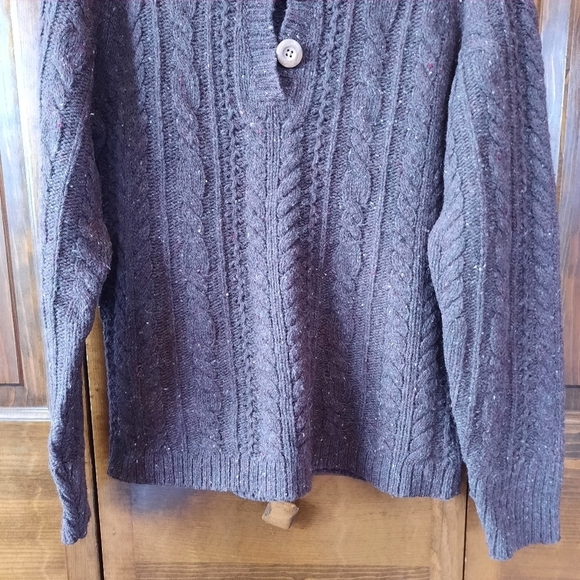 Eddie Bauer wool angora blend brown chunky cable knit crewneck sweater - Picture 3 of 11